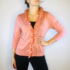 J.crew ruffle cardigan, button down, peach color M